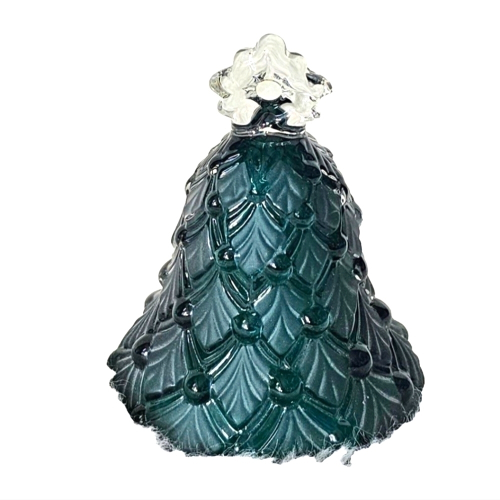 Cute Mikasa Winter Dreams Frosted Green Crystal Glass Christmas Tree Bell 5.5"